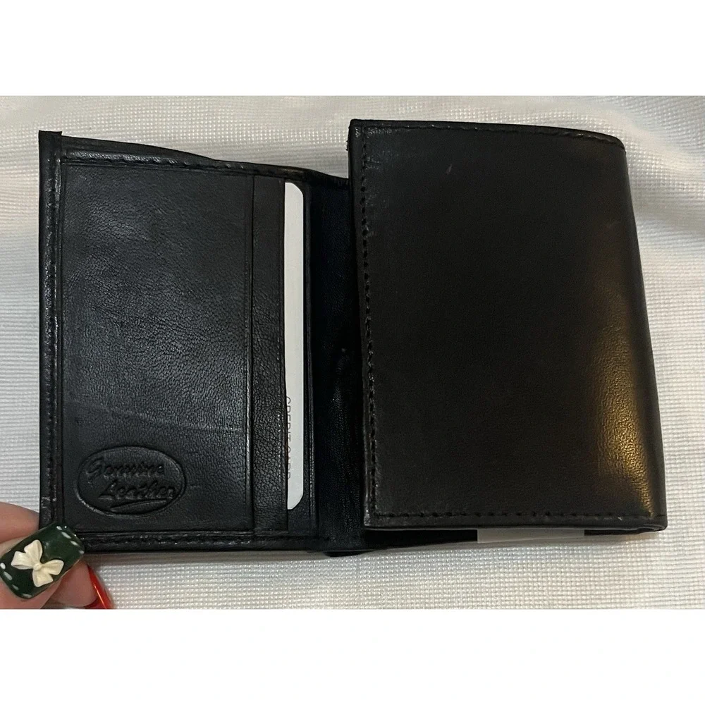 London Stitch Men's Trifold Black ‎ Genuine Leather Billfold
